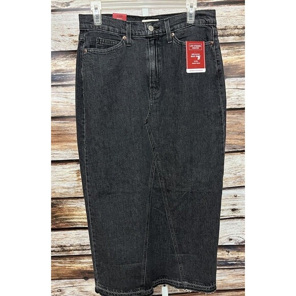 Levi Strauss Signature NWT Mid Rise Comfort Stretch Black Maxi Skirt Sz 6 - Picture 5 of 11
